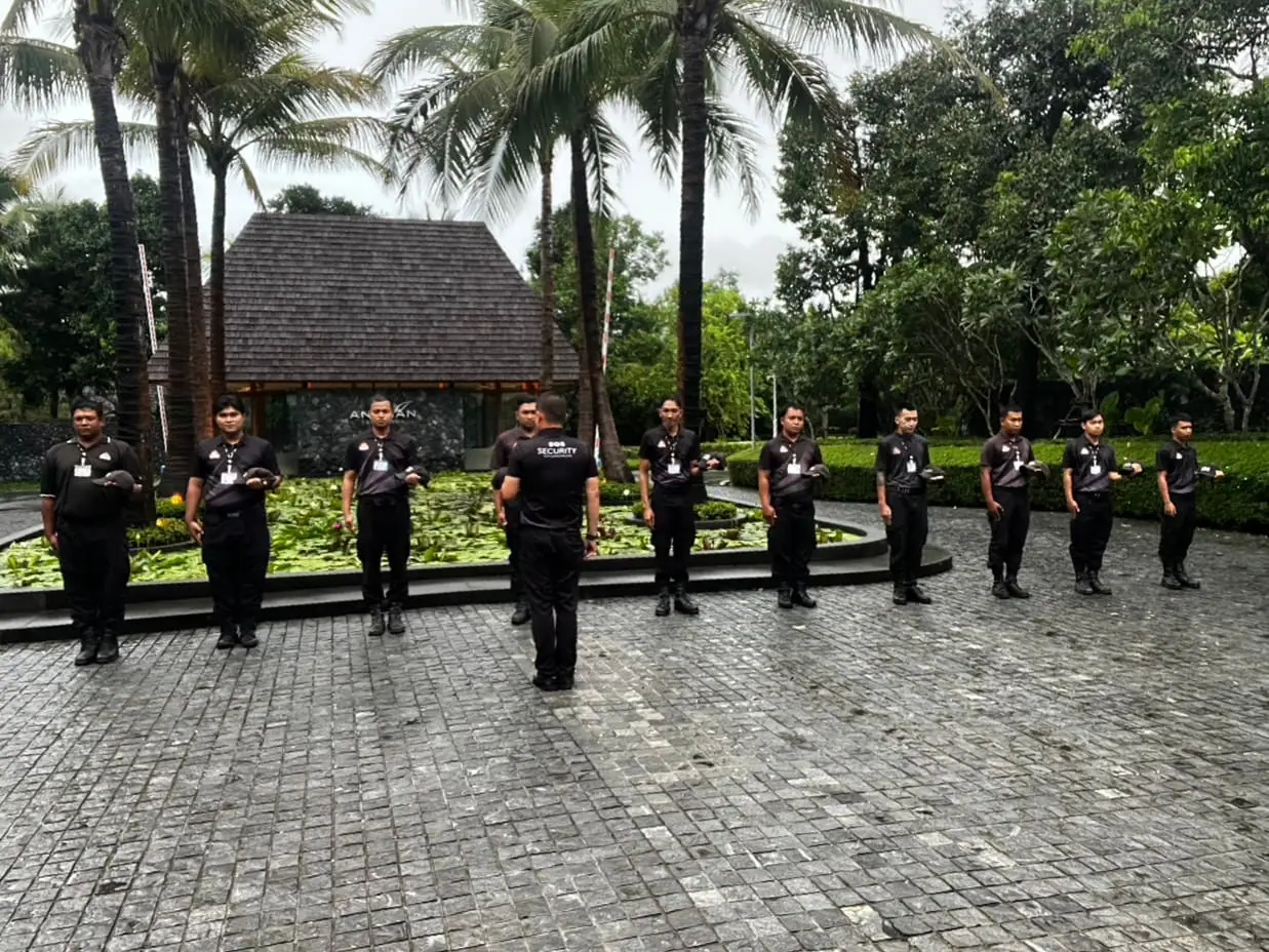 SGS Security officers on parade at the entrance to Anchan Villas, Thalang, Phuket